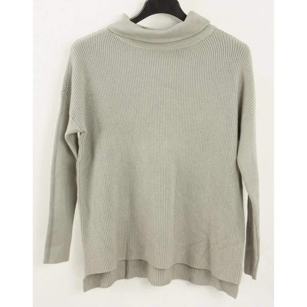 New Devotion by‎ Cyrus Women's Small Putty Grey Rib Knit Cowl Neck Tunic Sweater